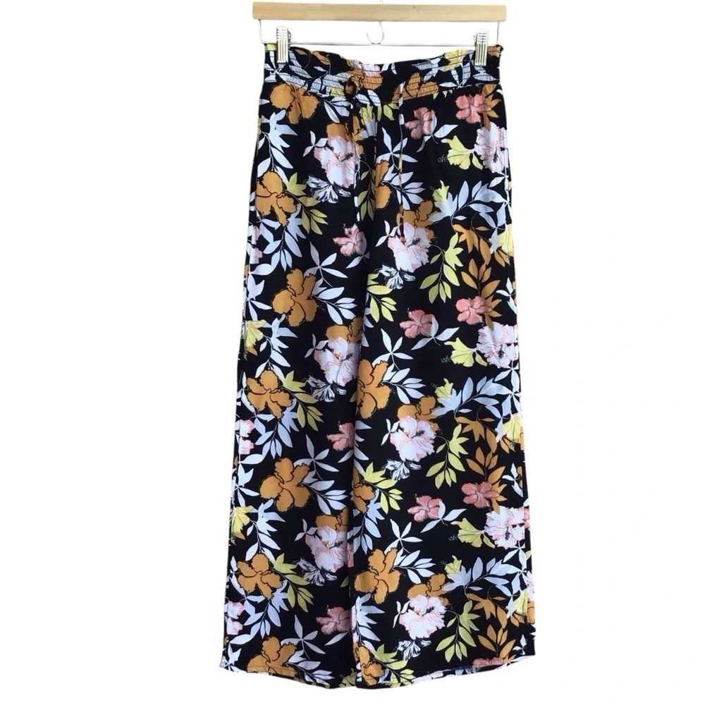 Roxy Rythm Beach Boho Floral Wide Pull On Pants Size Small